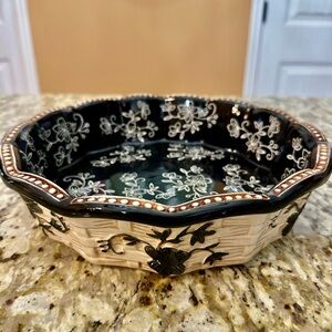Floral Ceramic Bowl with Scalloped Edge